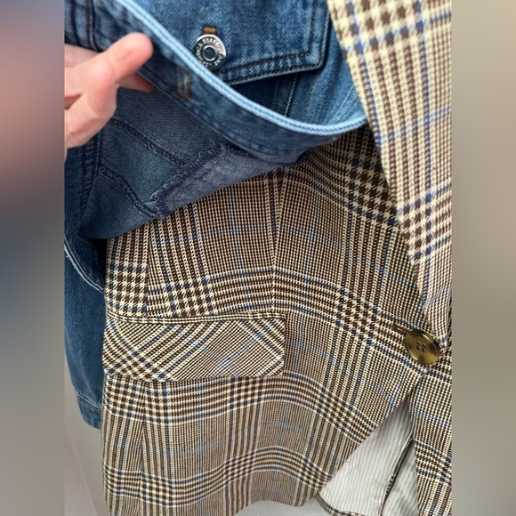 VERONICA BEARD Keaton Combo 2-Piece Denim & Check Dickey Jacket Size XL New - Picture 6 of 14